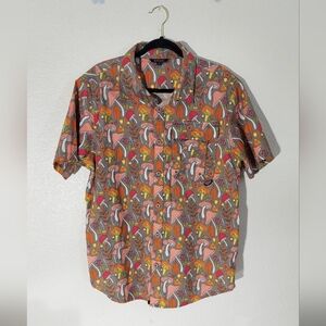 STOIC Past Season Mushroom Acorn Print Gray/Multicolor Button Up Shirt MN Size M